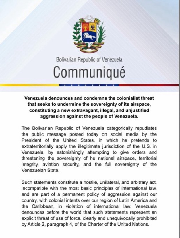 Venezuela Slams Trump Airspace Order as ‘Colonialist Threat’ 17 img 9466