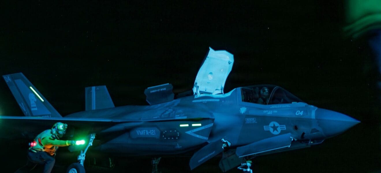 USS Tripoli Conducts Night Flight Operations Arabian Sea